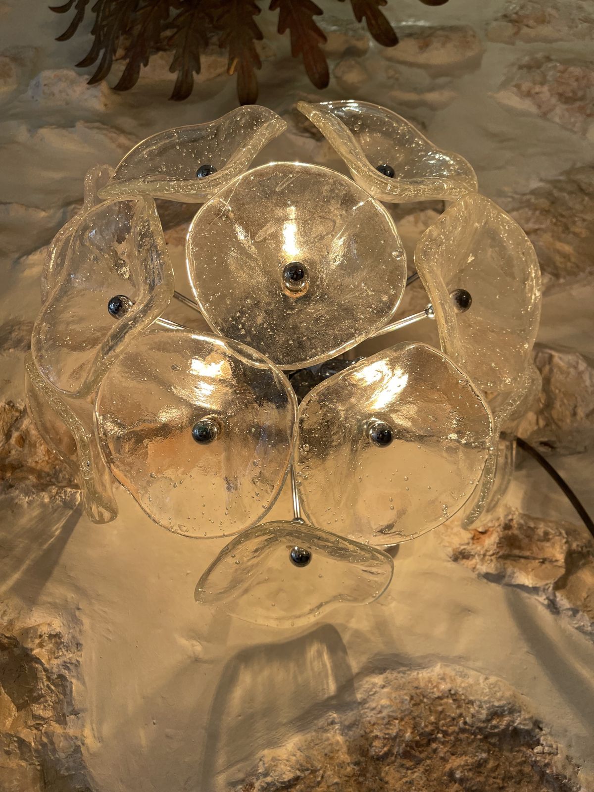 Floral Murano Wall Lighting With Chrome Structure, Italie 1980 photo vinterior