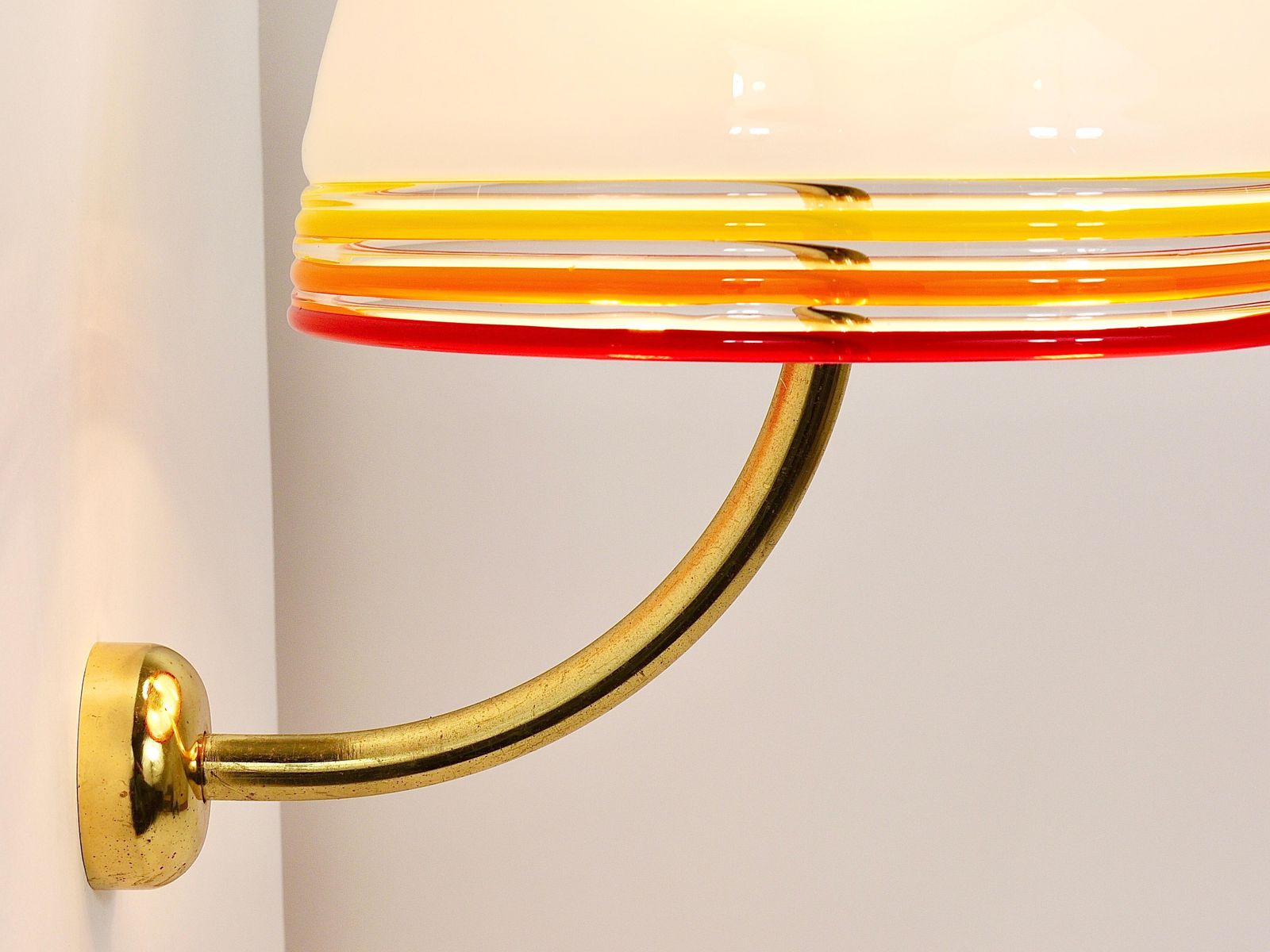 Lighting Roberto Pamio Febo Wall Lamps Sconces, Brass, Murano Glass, Leucos, Italy, 1970s photo