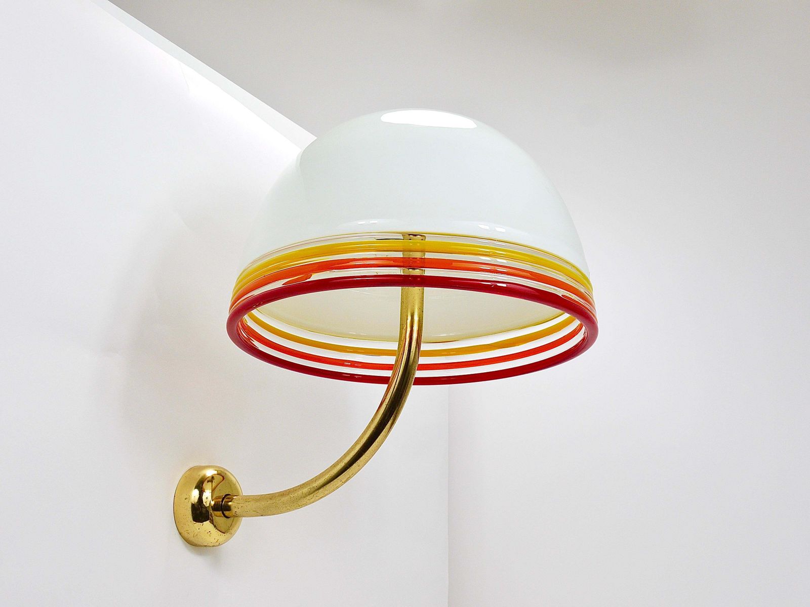 photo buy Roberto Pamio Febo Wall Lamps Sconces, Brass, Murano Glass, Leucos, Italy, 1970s