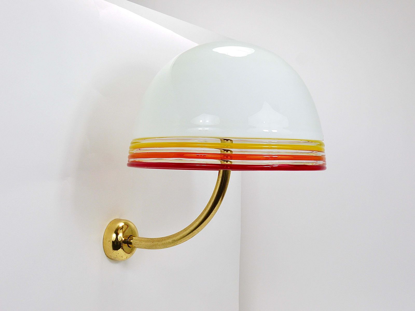 photo vintage Roberto Pamio Febo Wall Lamps Sconces, Brass, Murano Glass, Leucos, Italy, 1970s