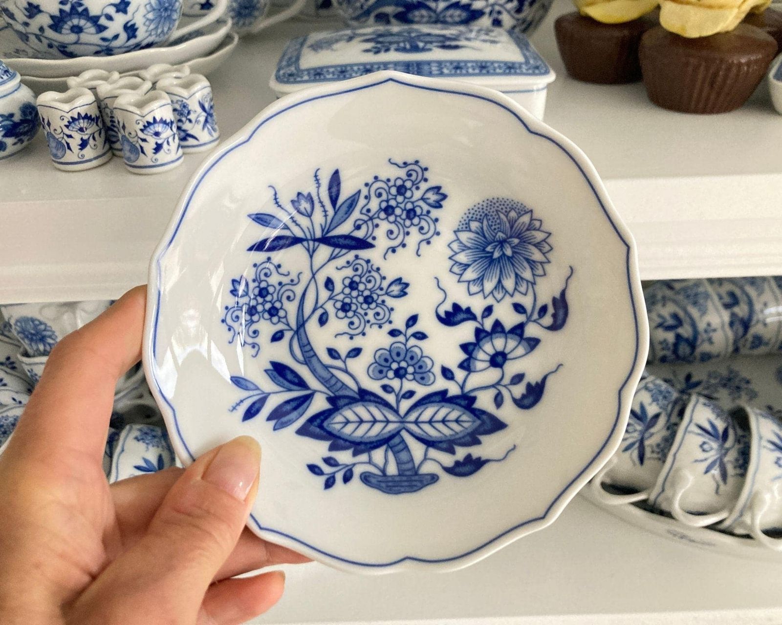 Blauw Uien Theeservies | 15 Delig | Blauw Wit Porselein | Hutschenreuther photo buy