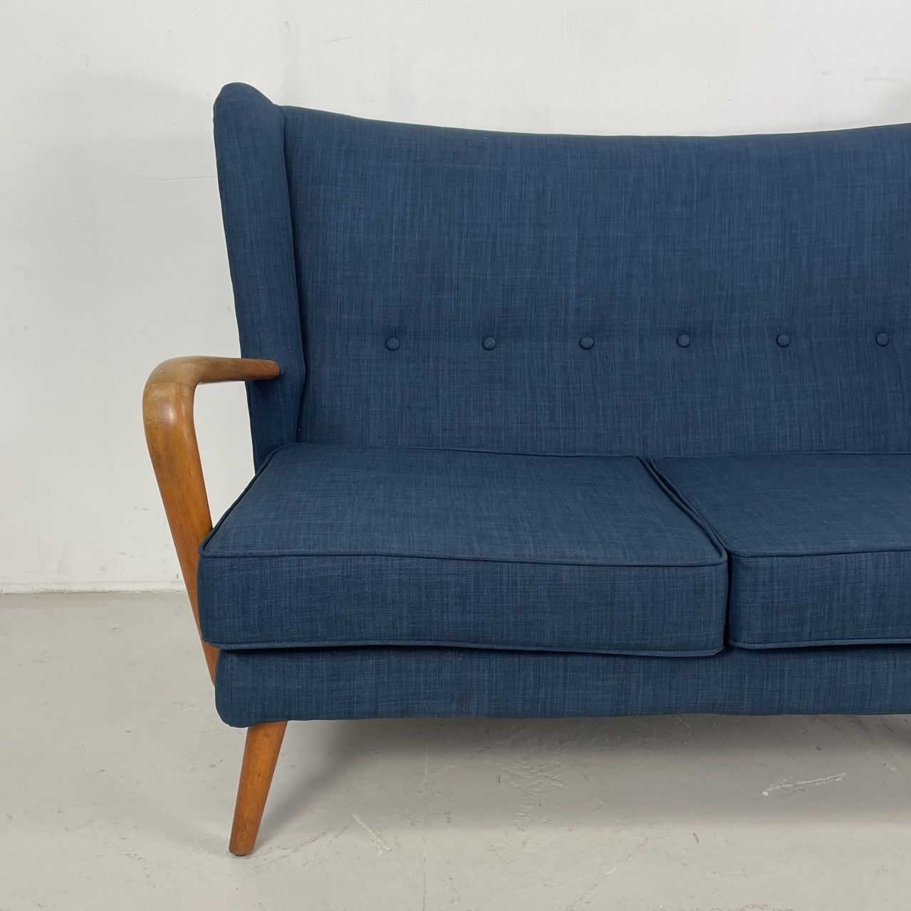 1950s Bambino Sofa By Howard Keith For Hk Furniture In Navy Blue photo vinterior