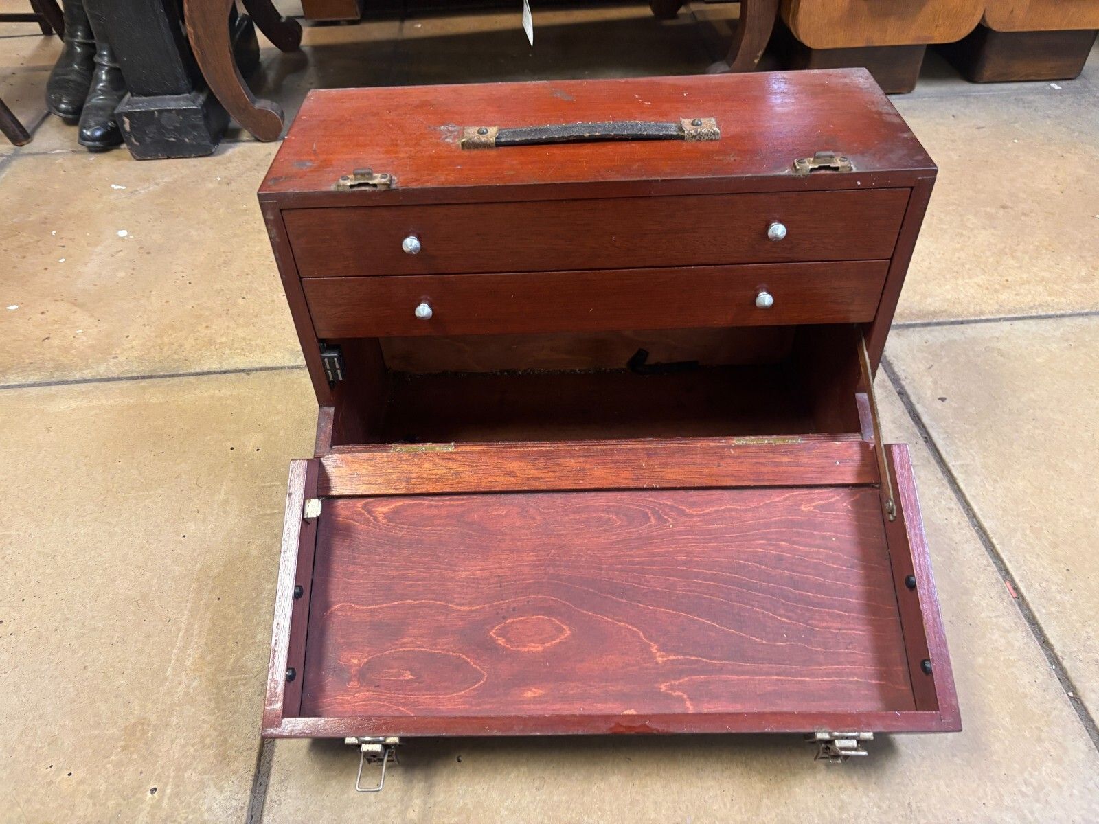 125.0 Vintage Hand Made Wooden Engineers Tool Box/ Cabinet With Drawers photo