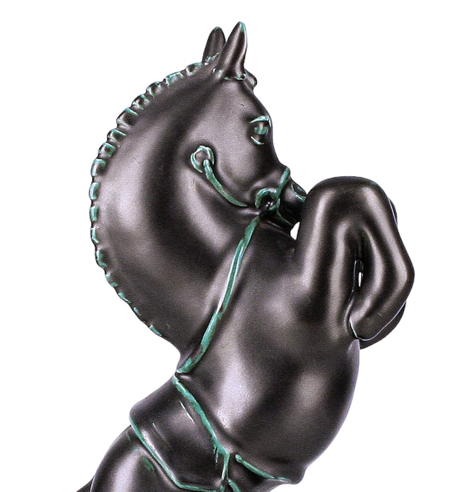 Mid 20th Century Modern Italian Glazed Black Ceramic Rearing Horse Sculpture By Ugo Zaccagnini & Figli photo vintage
