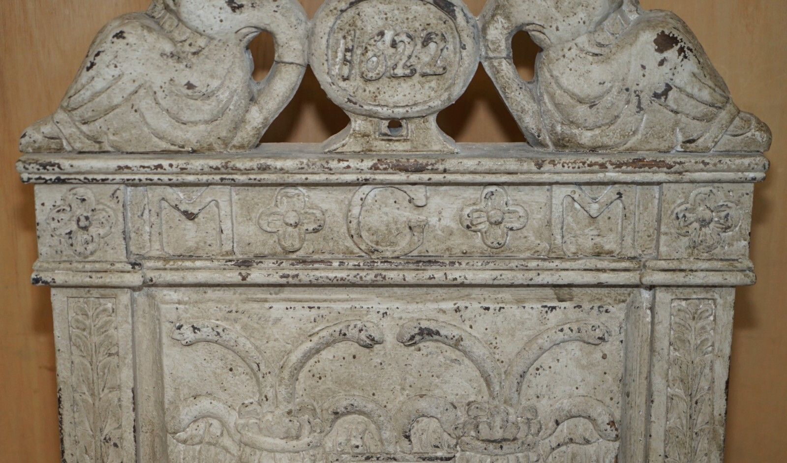 photo for sale Antique 1622 Dated Ornately Hand Carved English Oak Painted Throne Armchair