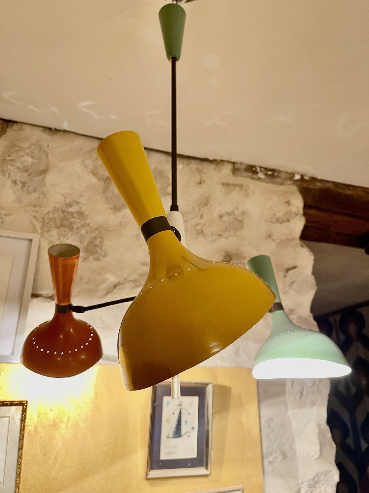 Stilnovo Chandelier Métal Color Multi Directionnel, Italy 1950s