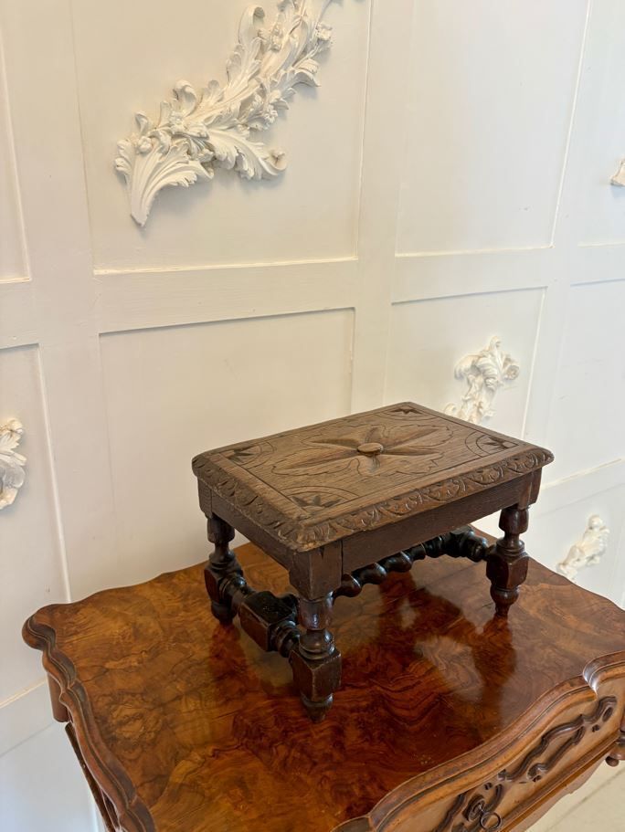 Unusual Antique 19th Century Miniature Quality Carved Oak Table photo vinterior