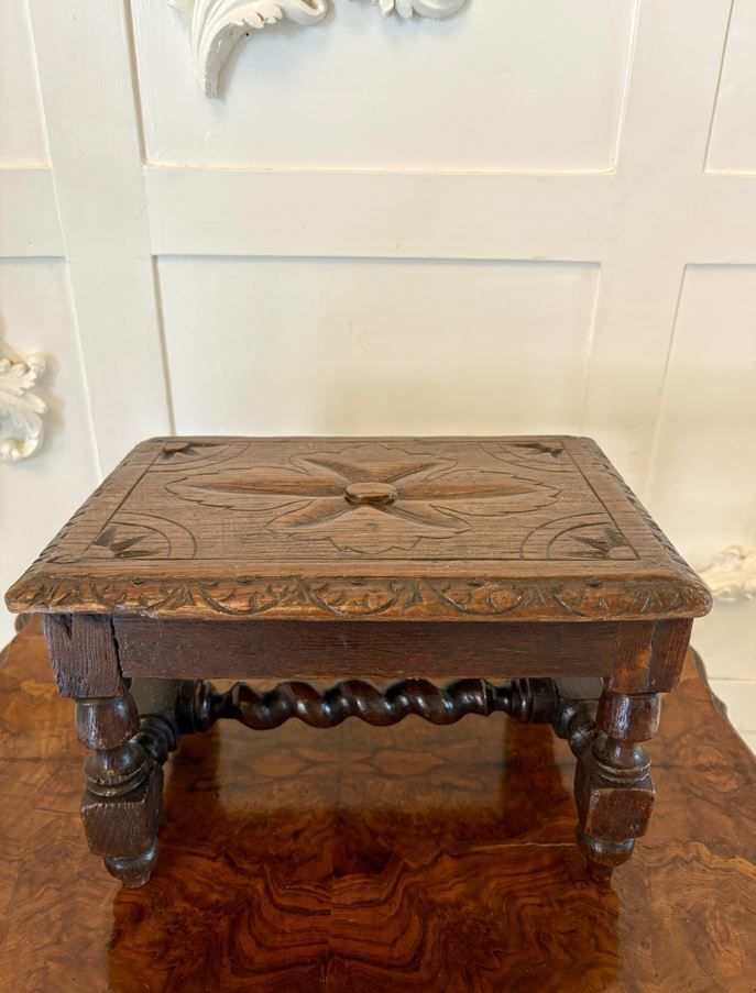 Unusual Antique 19th Century Miniature Quality Carved Oak Table photo vintage