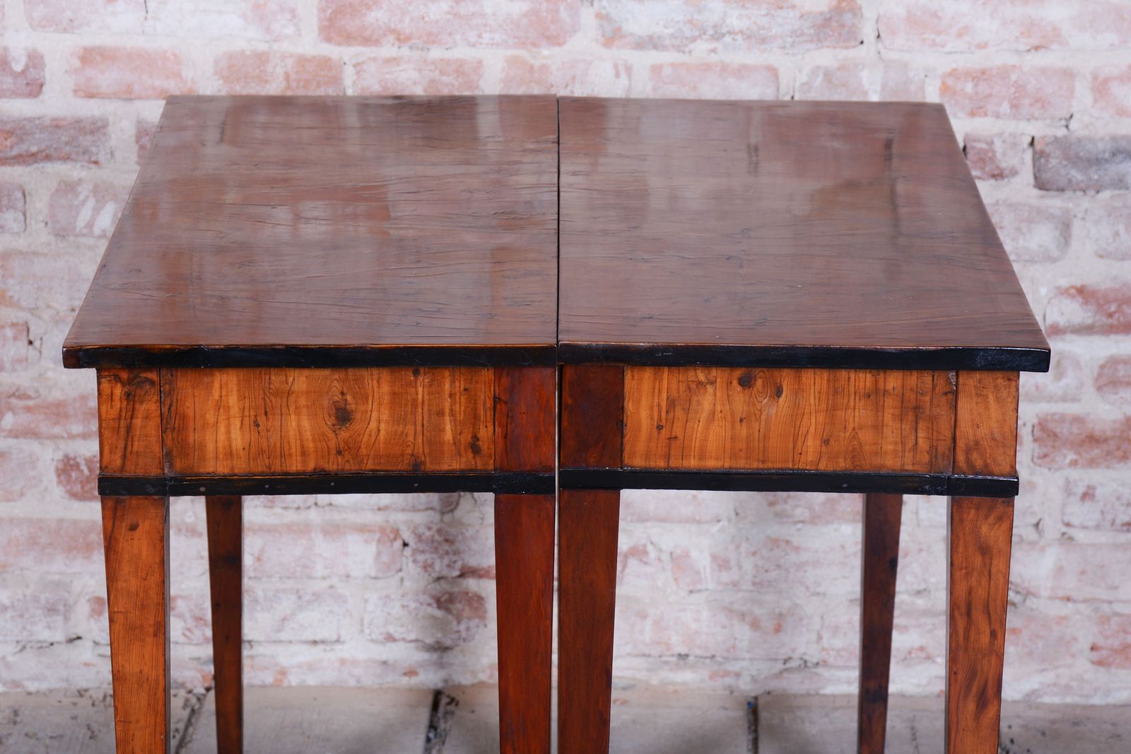 photo furniture Pair Of Restored Empire Side Tables, Yew Tree, Revived Polish, Austria 1820s
