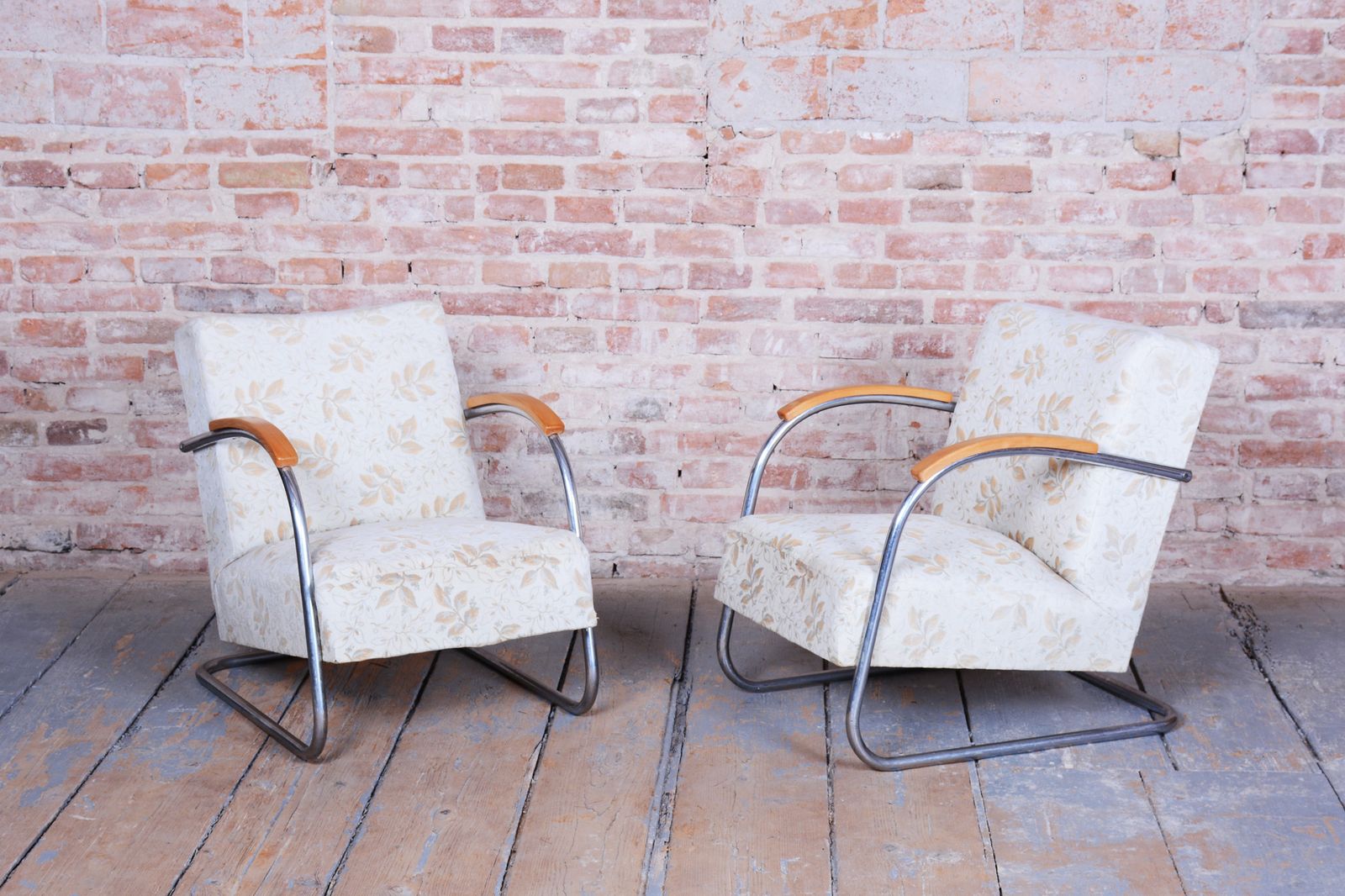 Pair Of Original Bauhaus Armchairs, By Mücke Melder, Beech, Chrome, Czech, 1930s photo furniture