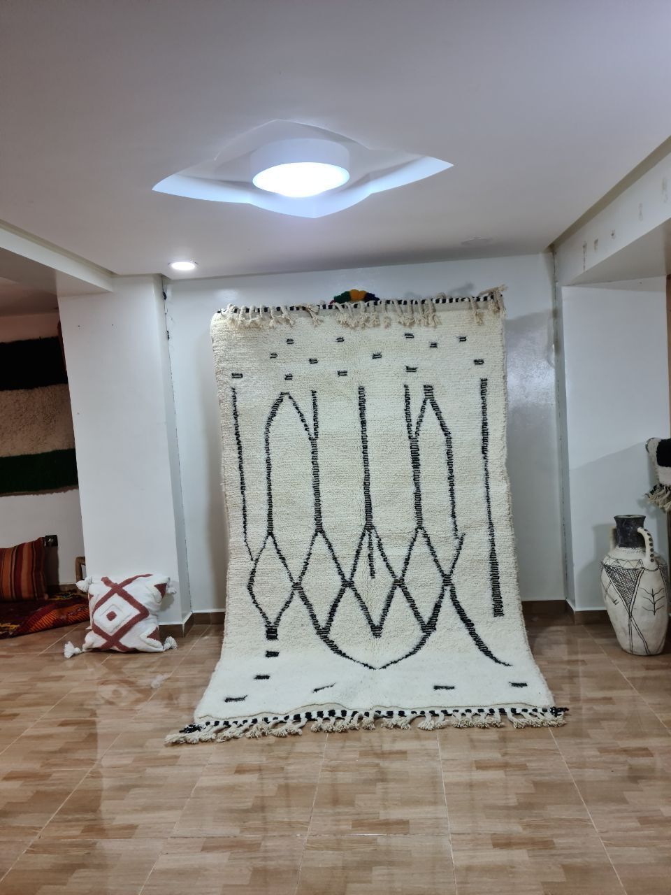 Handwoven Moroccan Berber Rug   Minimalist Black & White Geometric Design (250x150 Cm) photo furniture