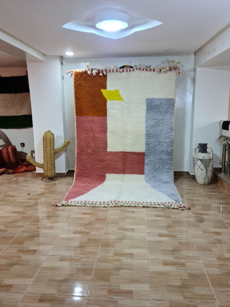 Modern Handwoven Moroccan Berber Rug   Geometric Color Block Design (250x150 Cm)