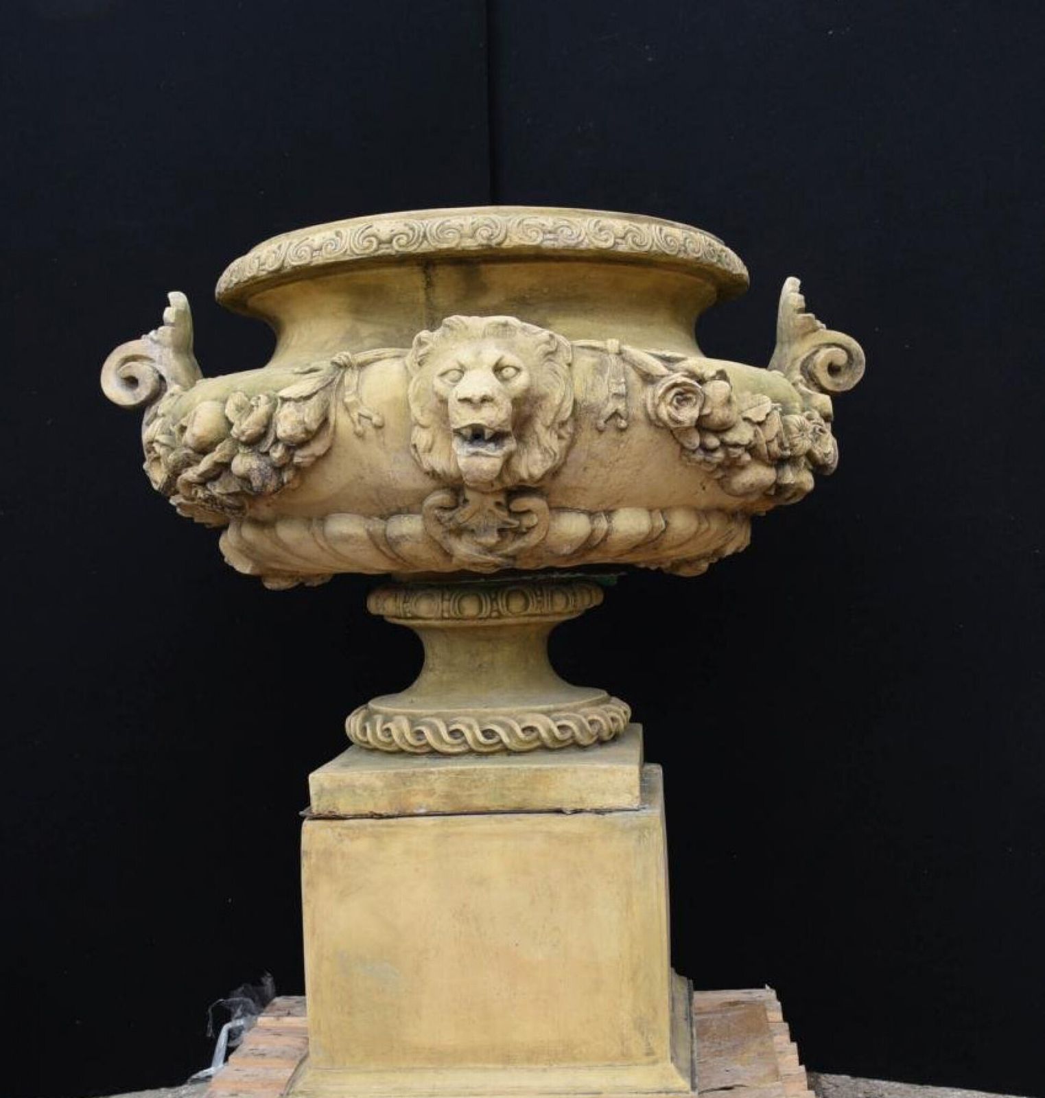 Large English Stone Garden Urn On Pedestal Plinth Classic Architectural photo Garden Decor