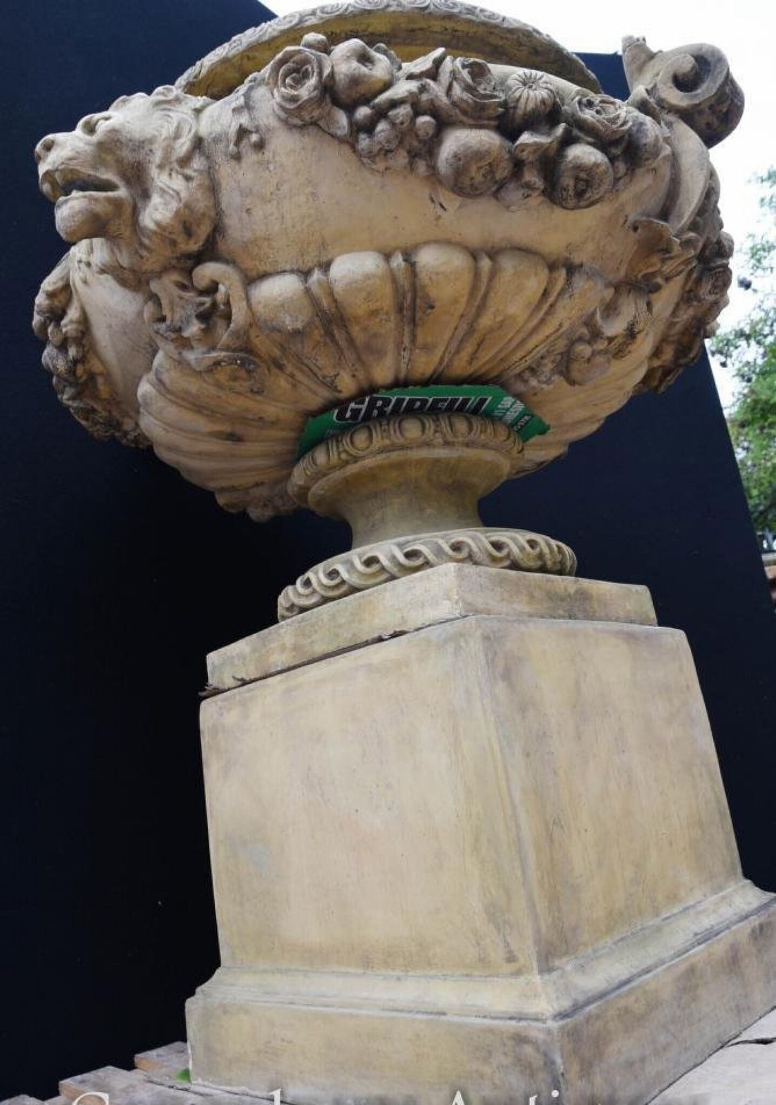 photo for sale Large English Stone Garden Urn On Pedestal Plinth Classic Architectural