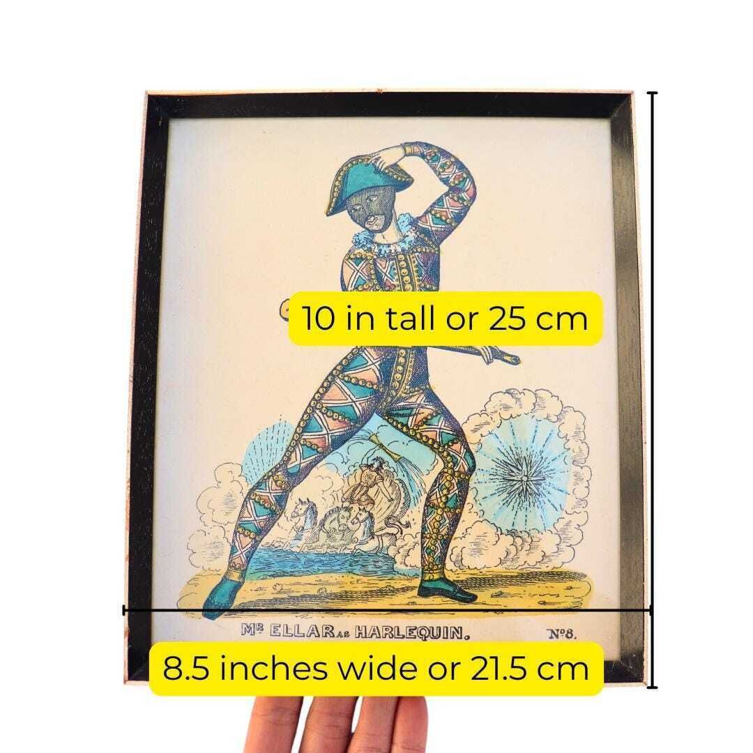 Antique Framed Hand Coloured Engraving Of Mr Ellar As Harlequin By G Skelt N 8 Commedia Del'arte 1903 Drawn, Published 1950's photo for sale
