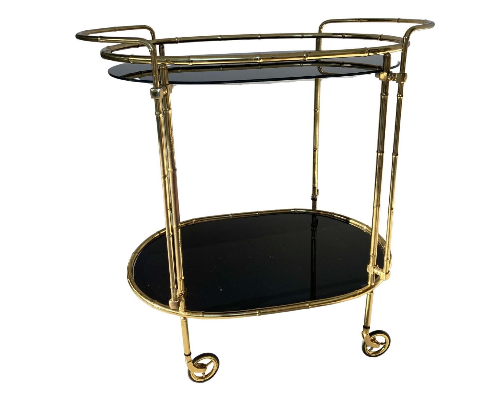 Black Gold Bar Cart | 1pc Oval Serving Trolley | Glass And Brass photo 1144.0