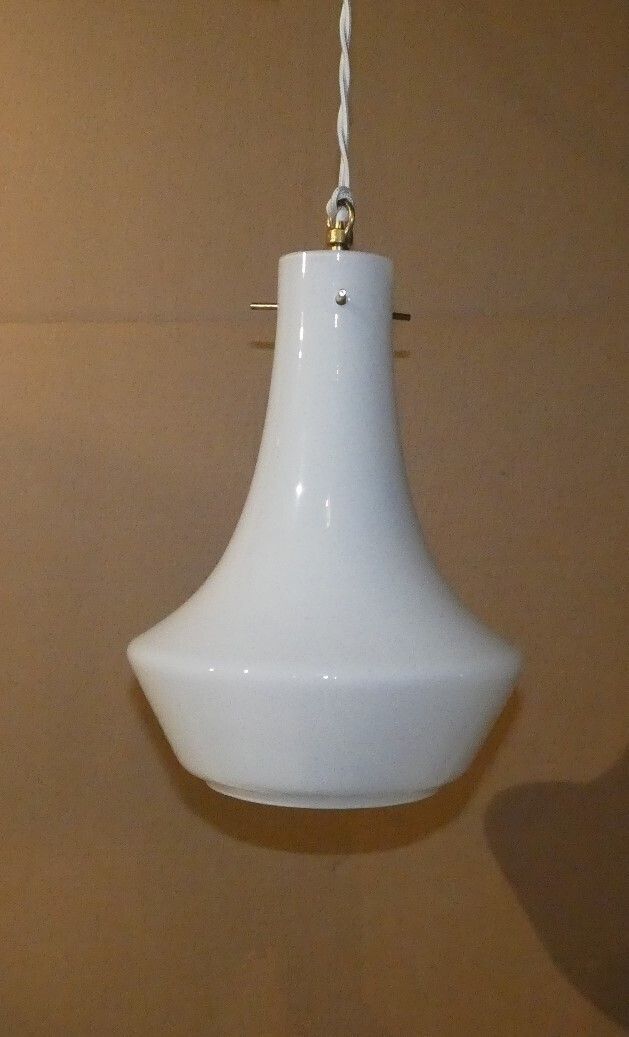 Italian Pendant In Opaline And Brass From Arteluce, 1950s