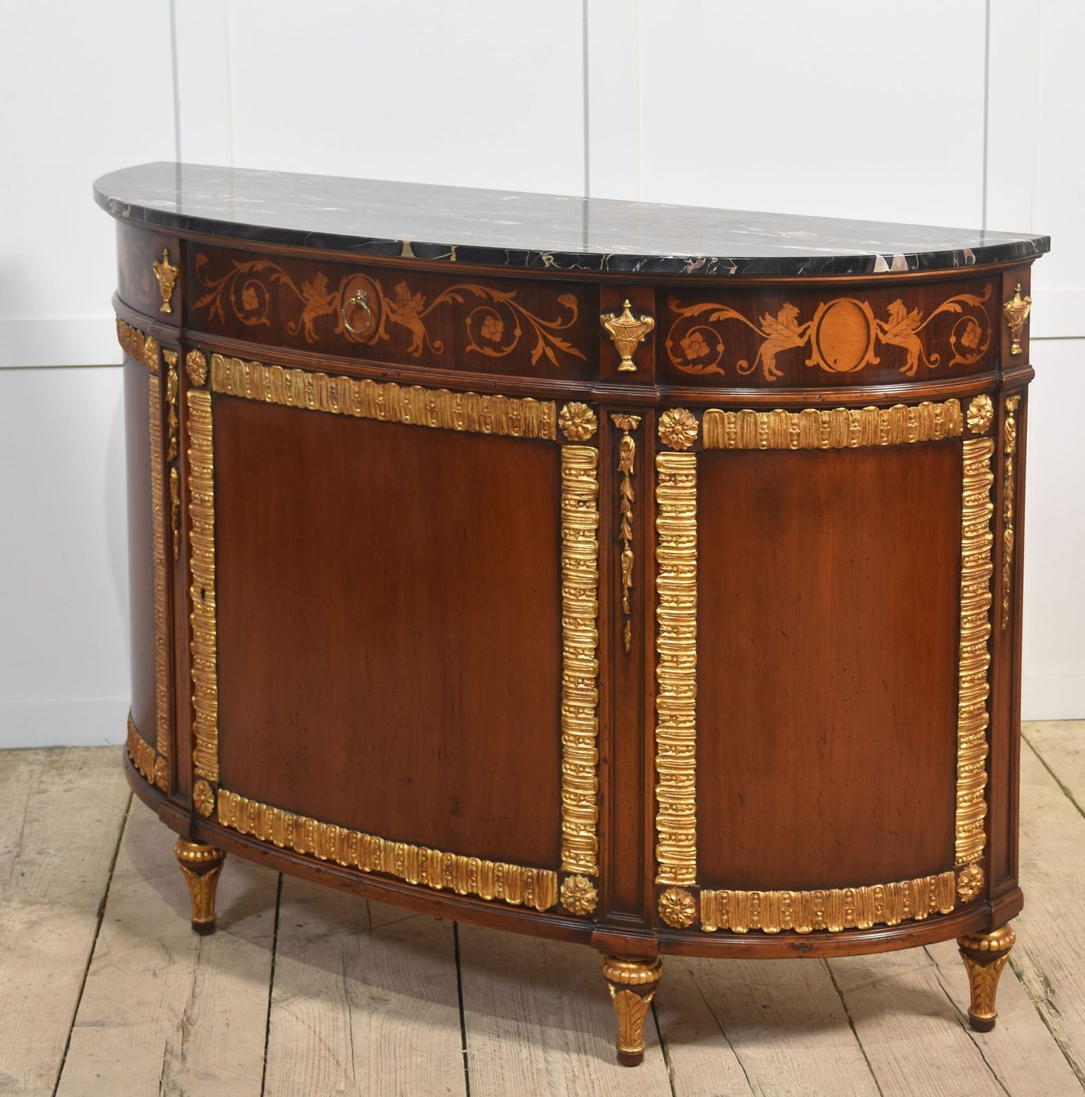 Italian Marquetry And Mahogany Parcel Gilt Bow Front Cabinet photo vinterior