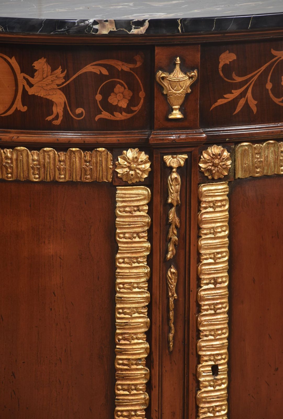 Italian Marquetry And Mahogany Parcel Gilt Bow Front Cabinet photo vintage