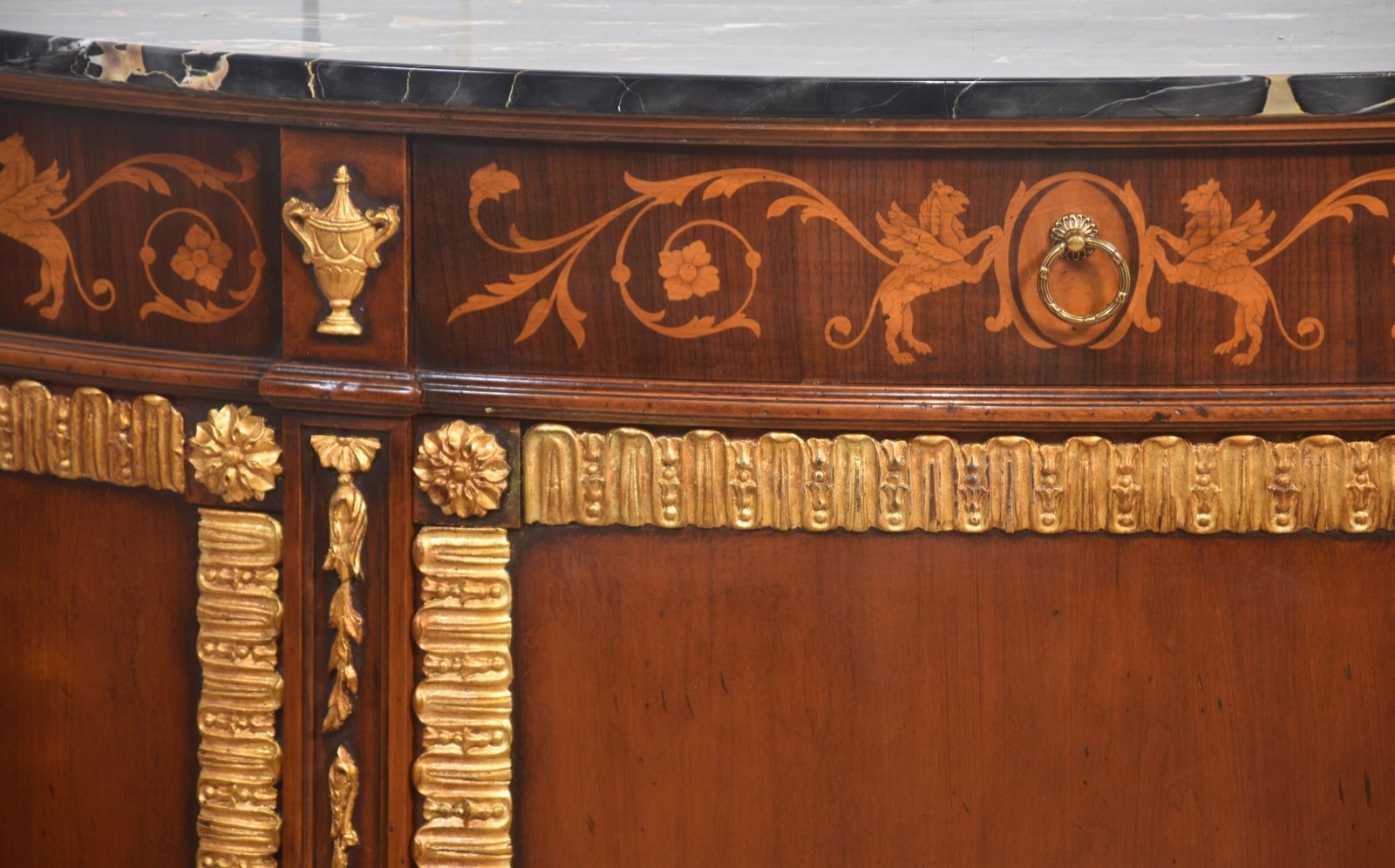 2730.0 Italian Marquetry And Mahogany Parcel Gilt Bow Front Cabinet photo
