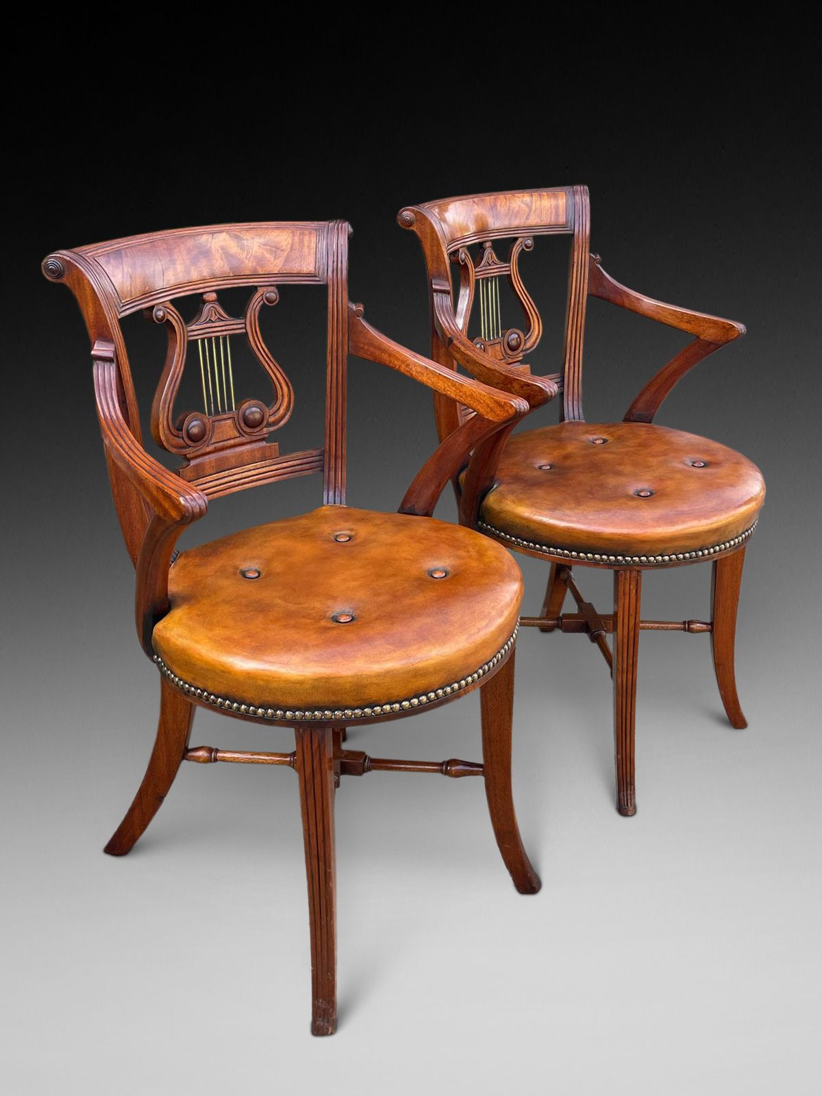 Pair Of Regency Style Lyre Back Music Chairs￼ photo furniture
