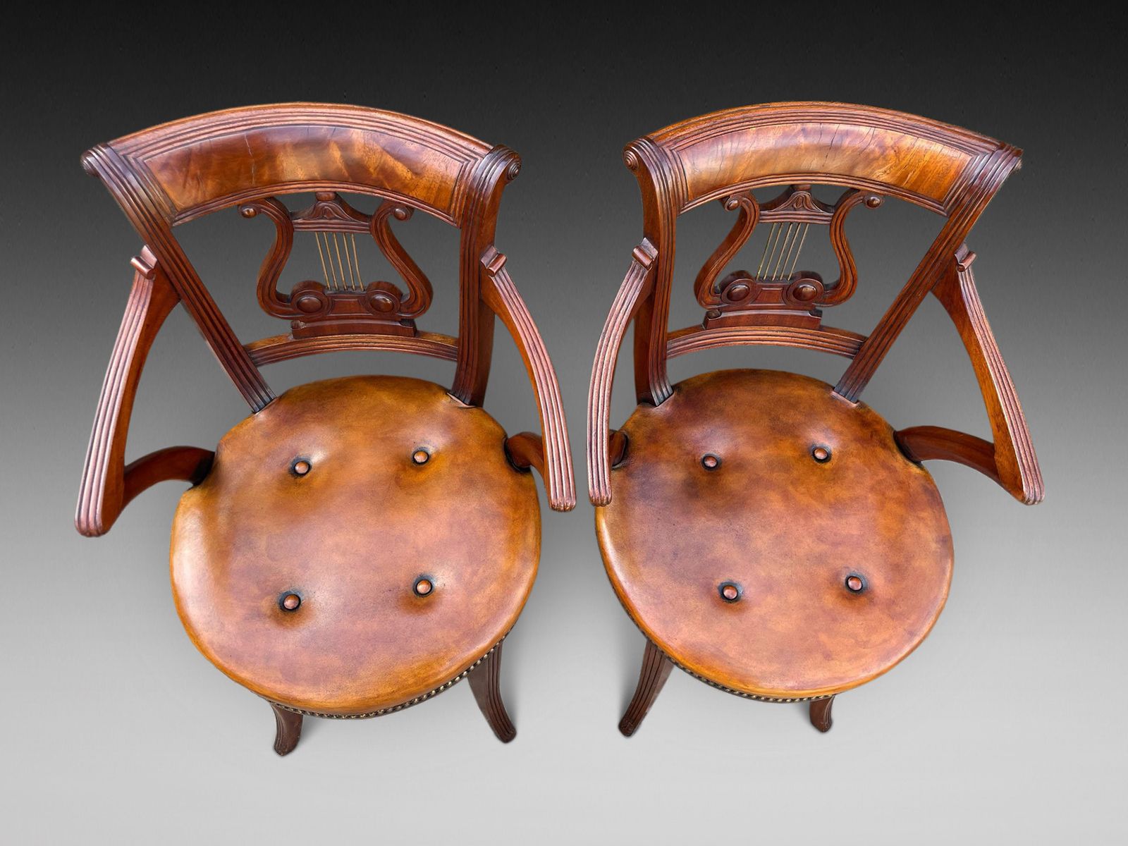 Pair Of Regency Style Lyre Back Music Chairs￼ photo for sale