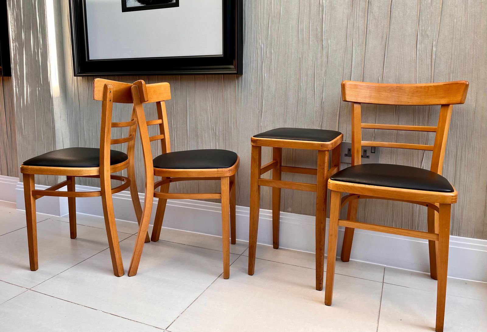 3 Quitmann Vintage Mid Century Kitchen Dining Chairs + Matching Stool photo vintage
