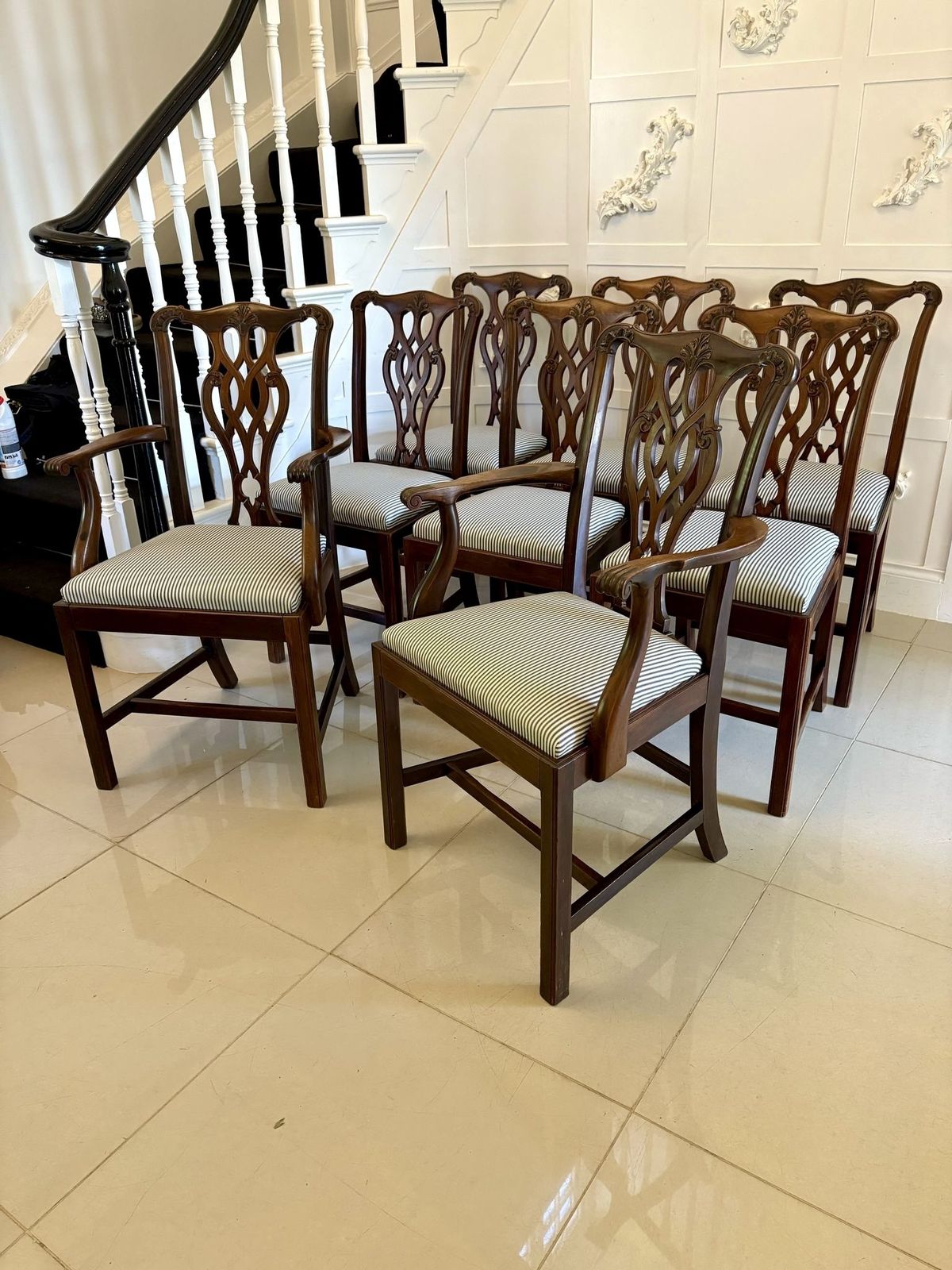 Set Of 8 Antique Early 20th Century Quality Mahogany Dining Chairs photo furniture