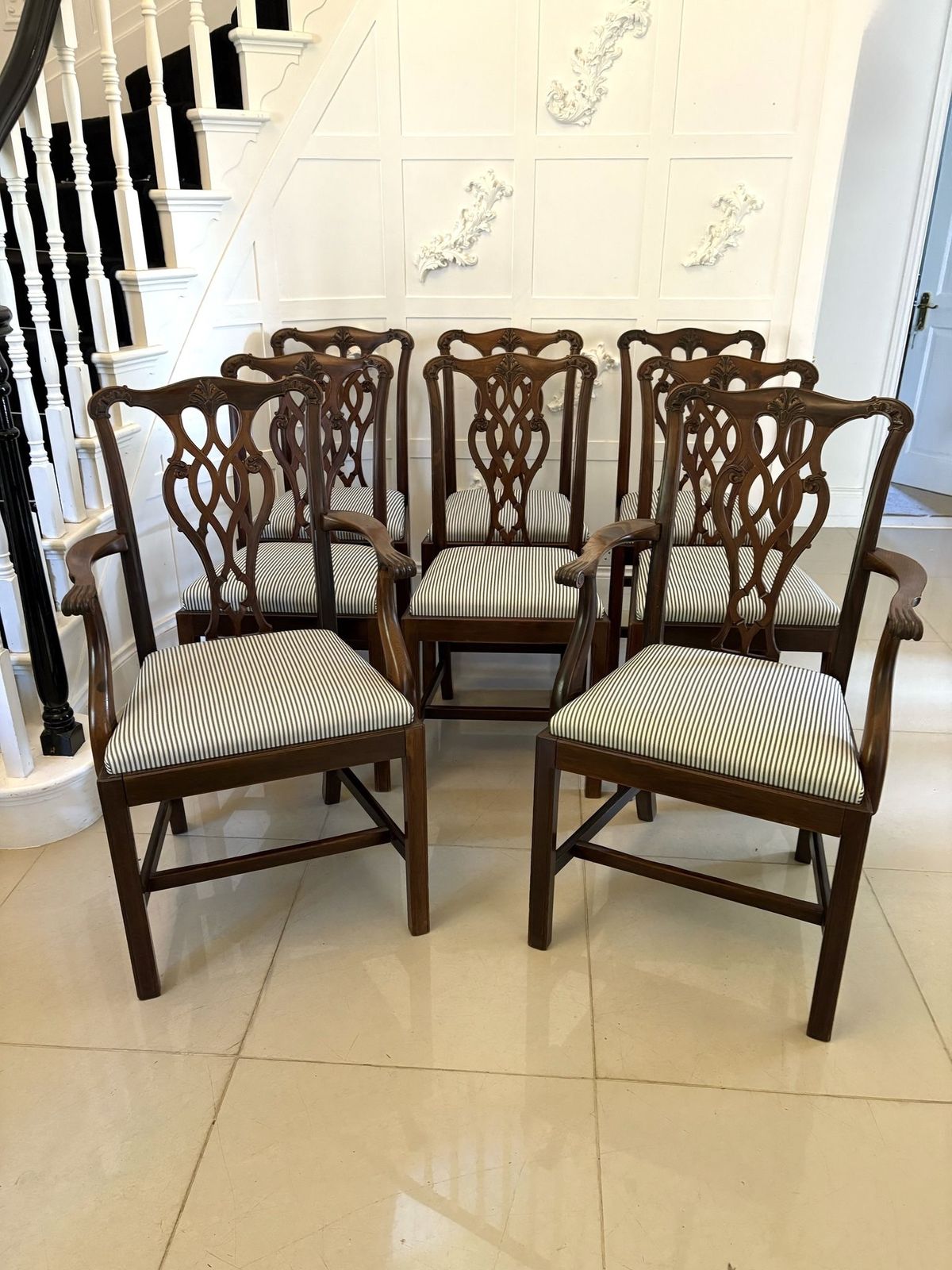 Set Of 8 Antique Early 20th Century Quality Mahogany Dining Chairs