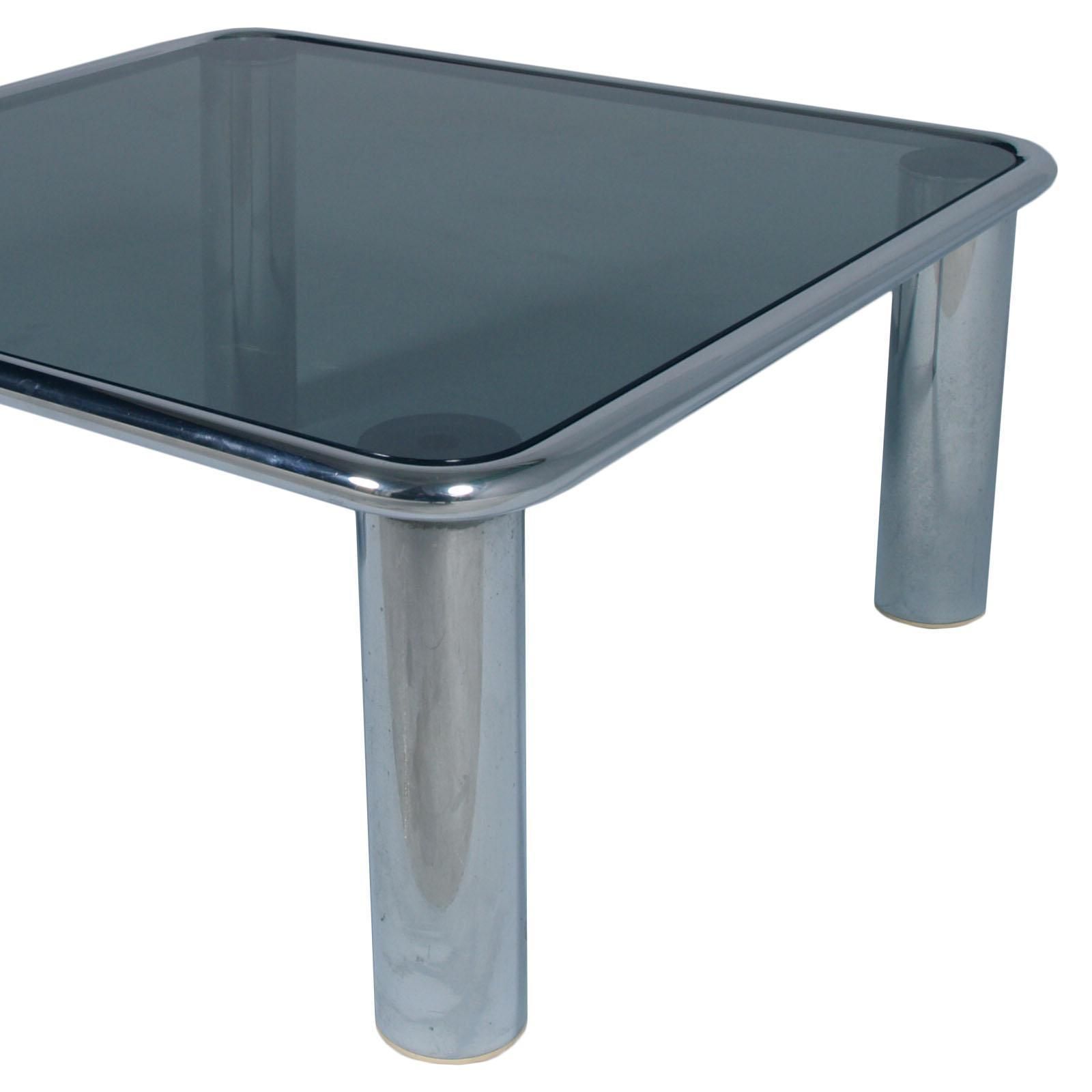 Mid Century Modern Chrome Coffee Table Glass Fumè Top Mario Bellini For Cassina photo Furniture