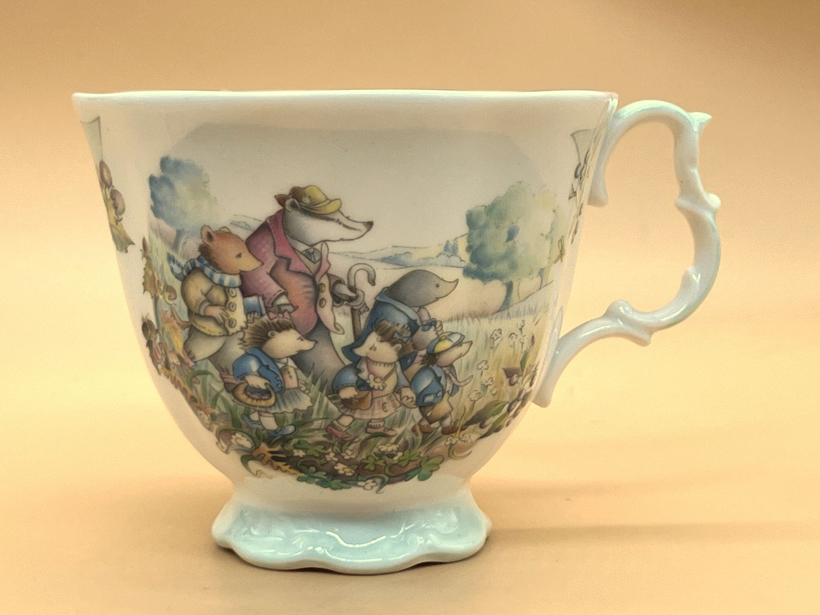 photo for sale Royal Albert China Wind In The Willows Autumn In Wild Wood Design Tea Cup, Saucer & Side Plate Trio. C1987.