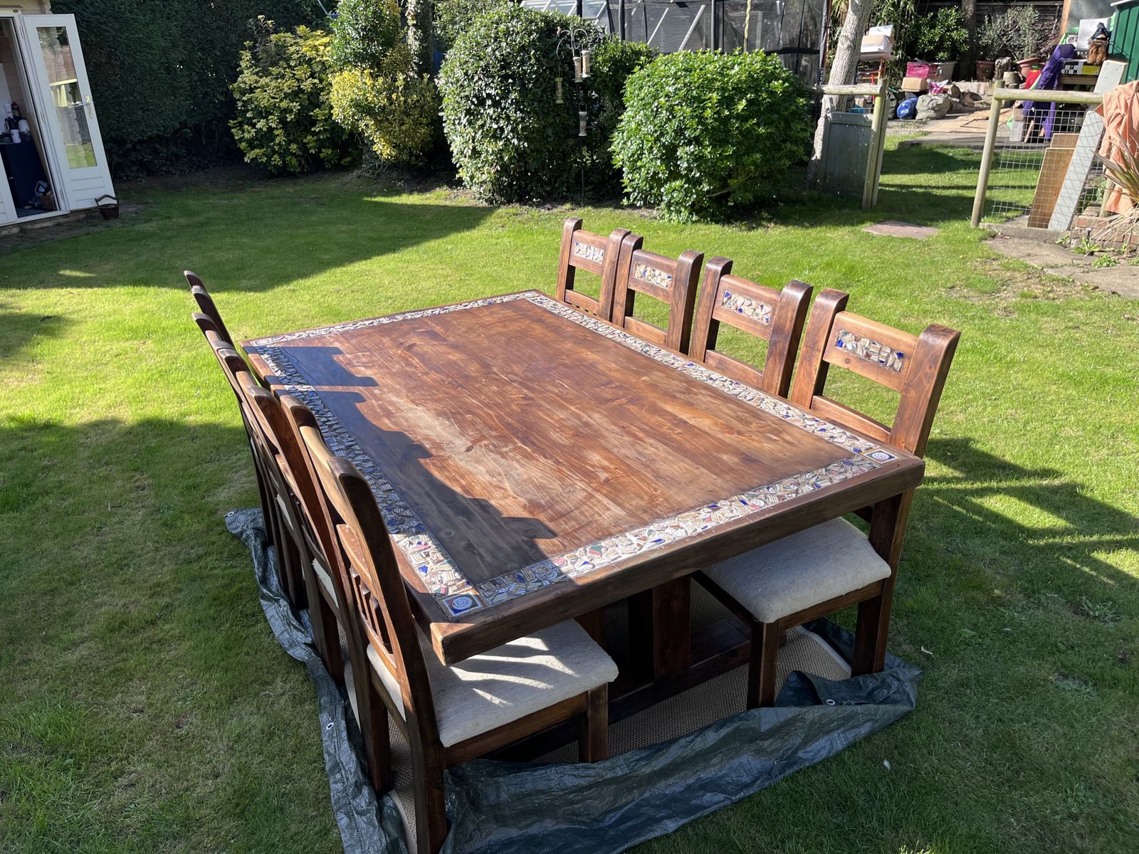 A Unique Bespoke/Custom Made 8 Seater Dining Table With A Mosaic Edging. photo 650.0