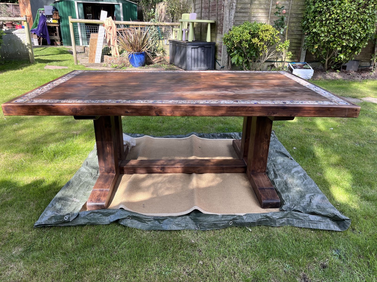 A Unique Bespoke/Custom Made 8 Seater Dining Table With A Mosaic Edging.