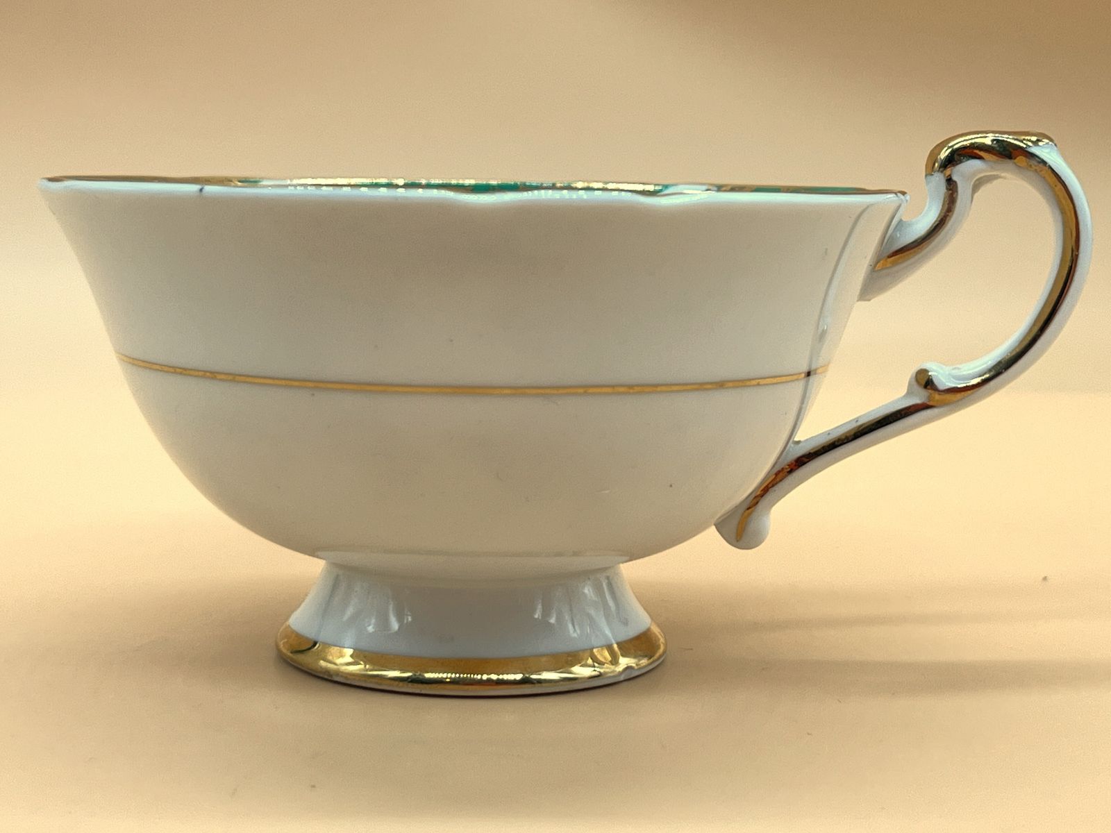 Vintage Paragon China Green And Gold With Pink Chintz Centre Tea Cup And Saucer Duo. No. 3214. photo vinterior