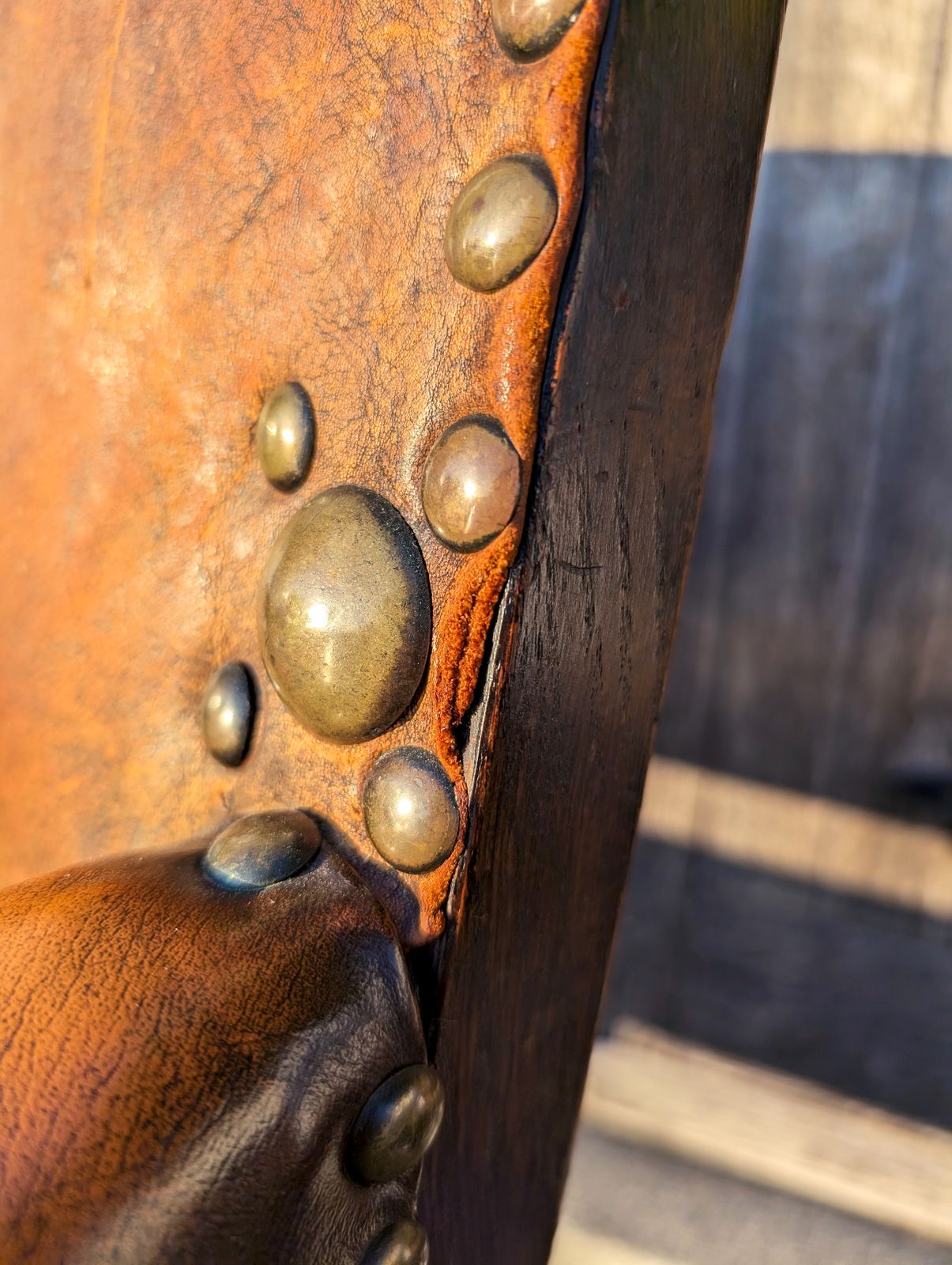 Leather & Oak Studded Antique Armchair | Spanish Mediterranean Style Captain's Chair photo buy