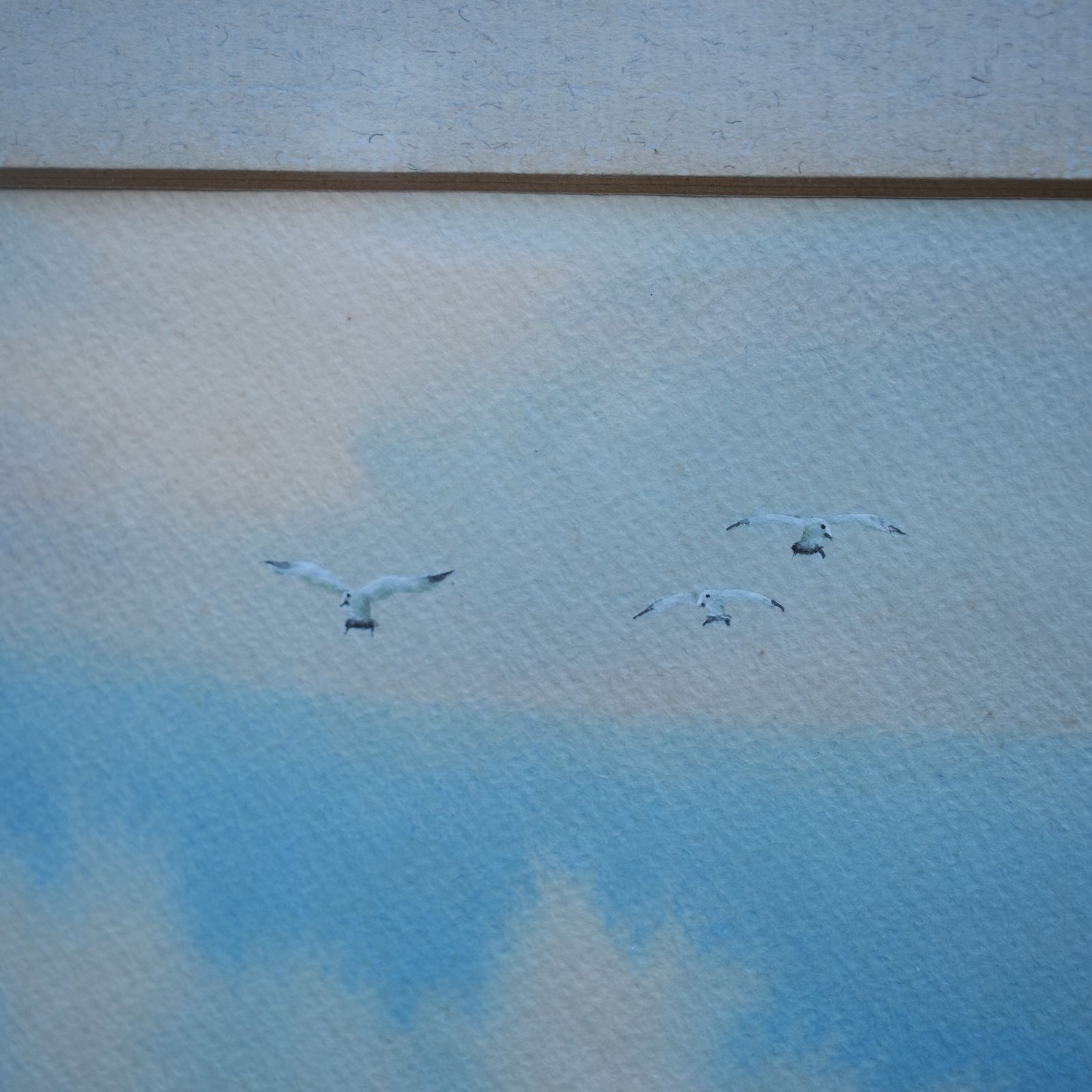 photo for sale Vintage J. Marn Blue Seascape Costal Sailboat Seagulls Watercolour Signed Pair