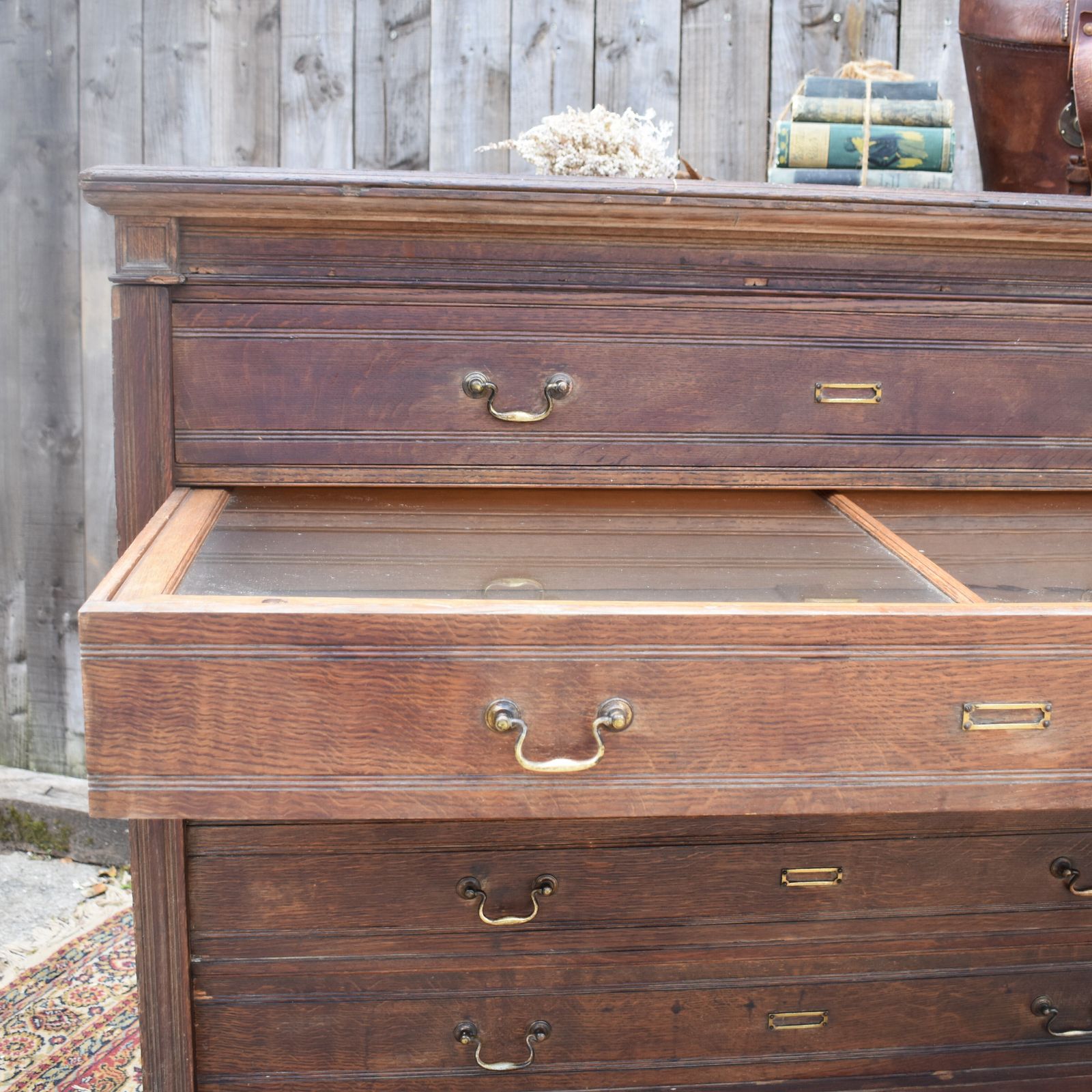 photo furniture Antique Museum Collector's Cabinet Haberdashery Shop Display Oak Bank Of Drawers