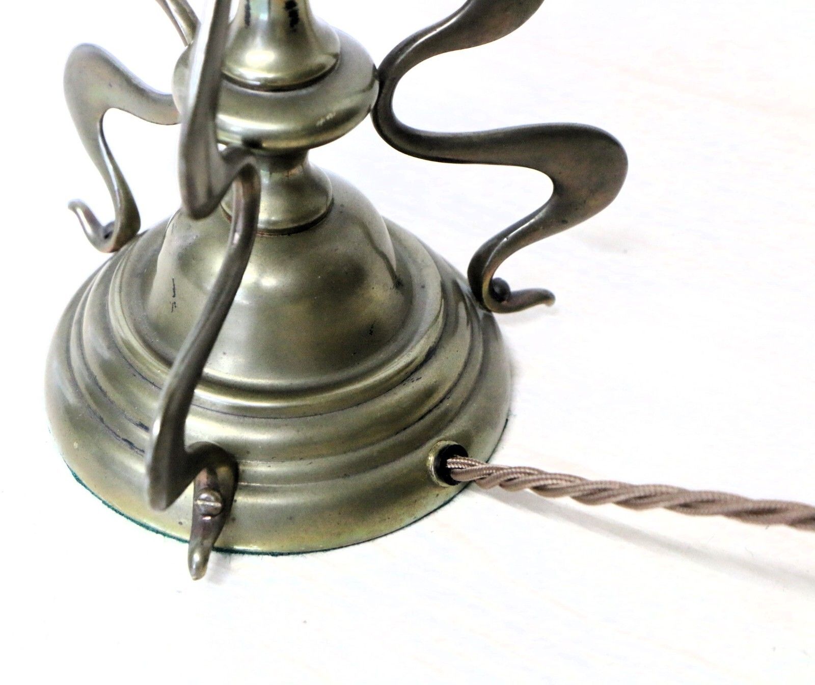 photo buy Table Lamp Art Nouveau Antique Lamp Brass With Period Shade Amber Rim And Etched