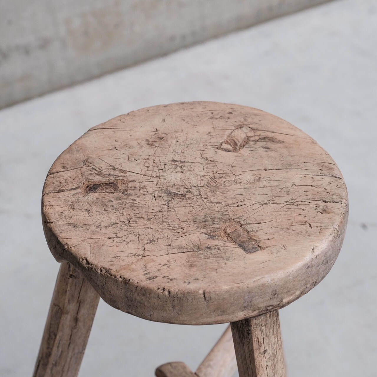 Primitive Mid Century French Wooden Stool Or Side Table photo 354.0
