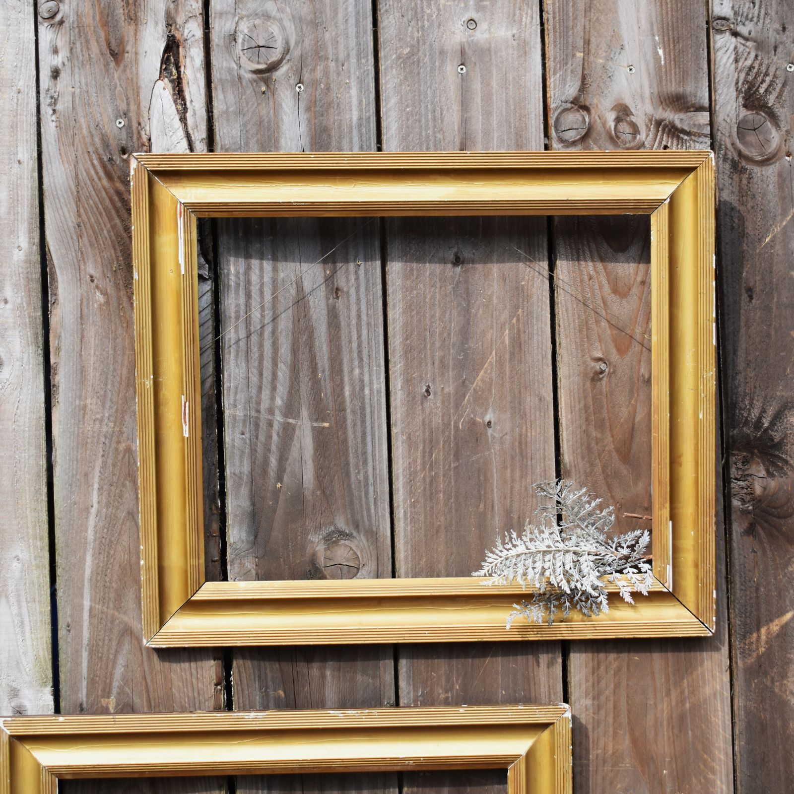 Antique 20th Century Salvaged Gilt Gold Painted Wooden Gallery Wall Frame Pair photo Art
