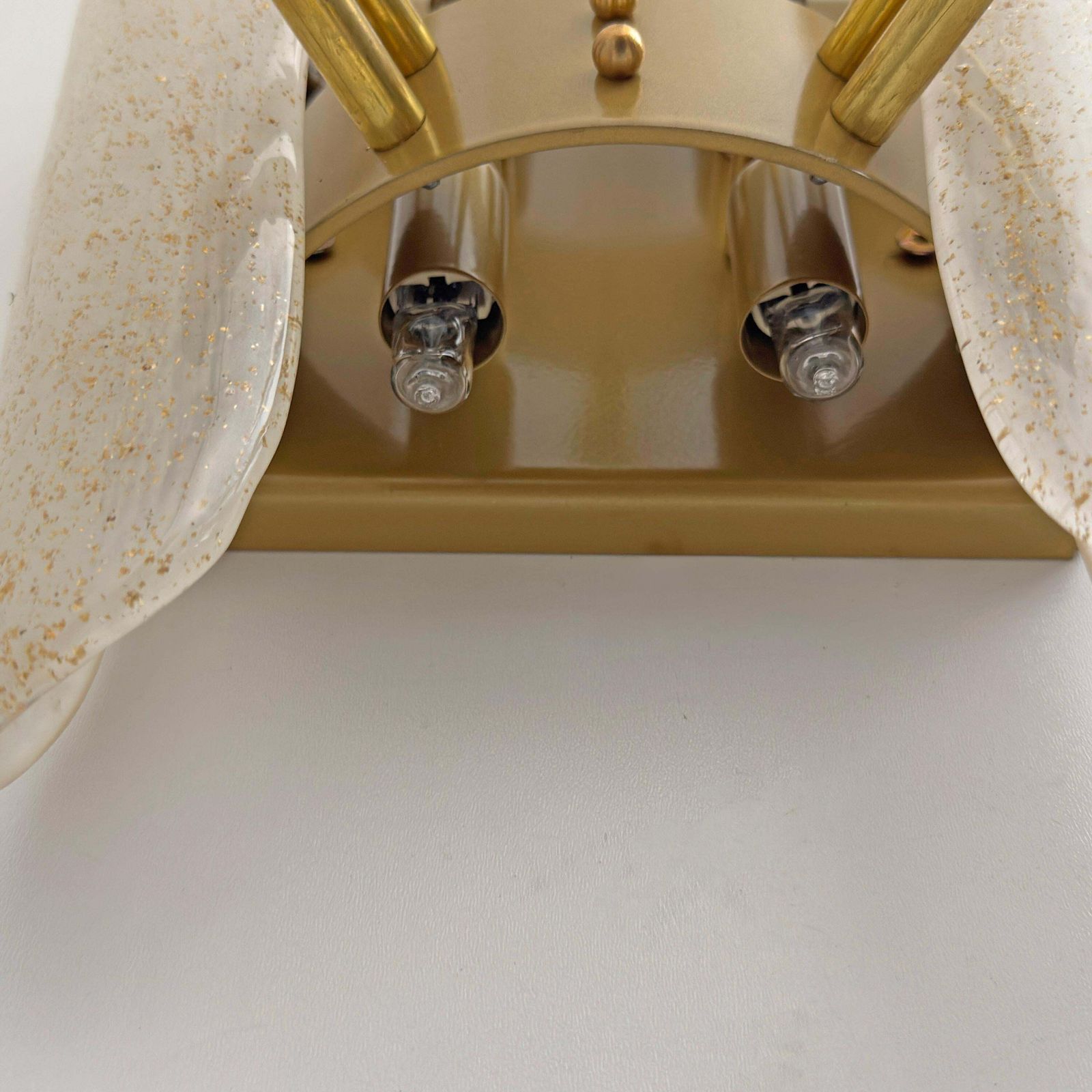 photo for sale Pair Of 20th Century Modern Sconces In Frosted Murano Glass And Gold Leaf