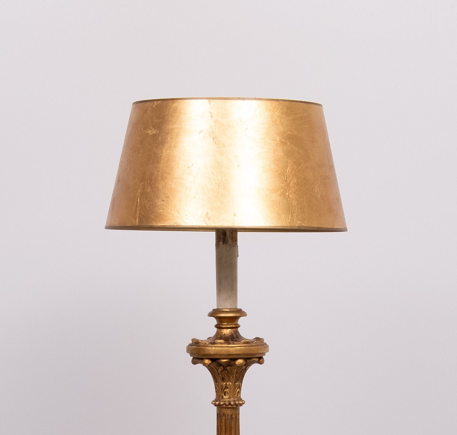 Italian Rococo Wooden Floor Lamp Antique Gold 1950s photo for sale