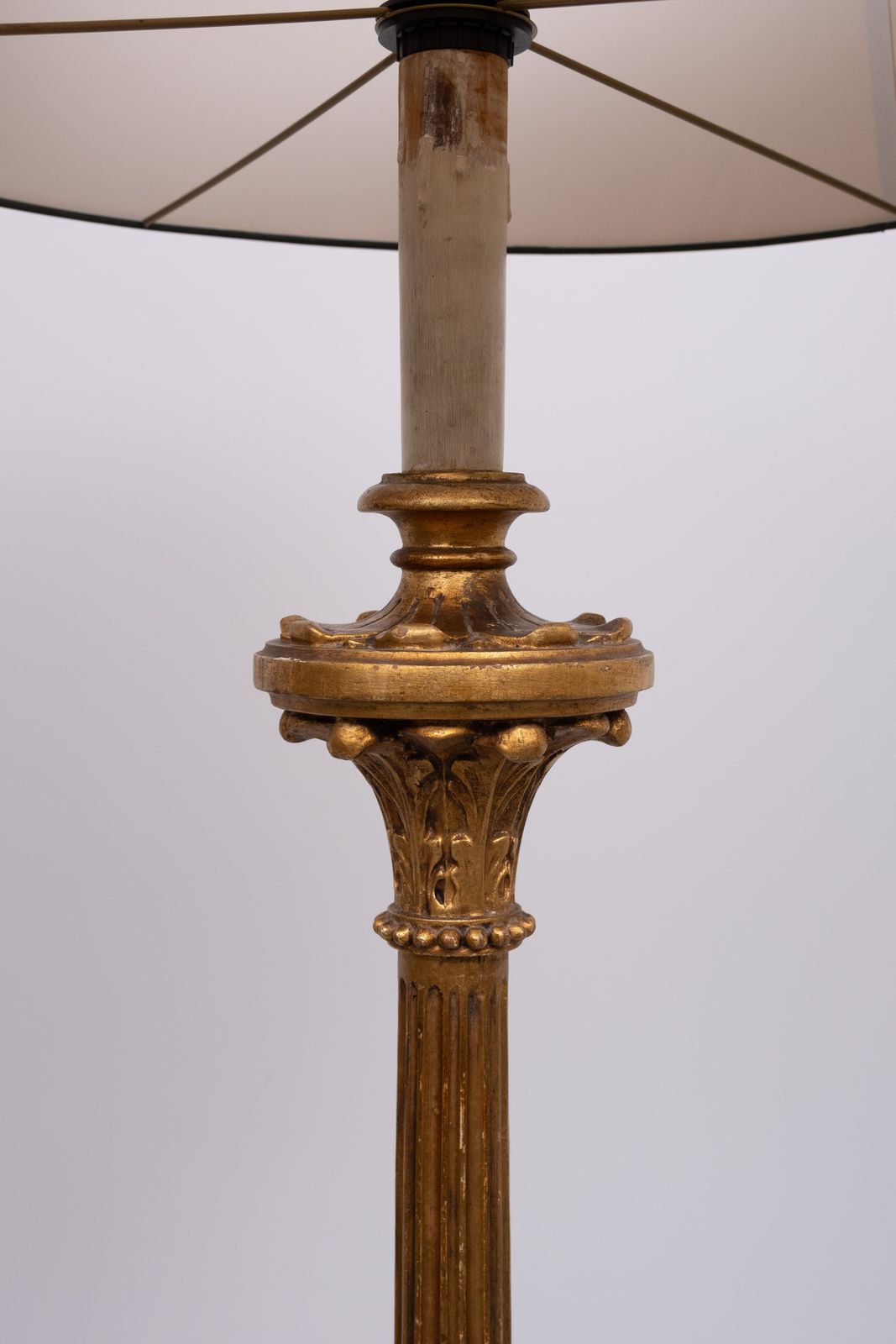 Italian Rococo Wooden Floor Lamp Antique Gold 1950s photo vintage