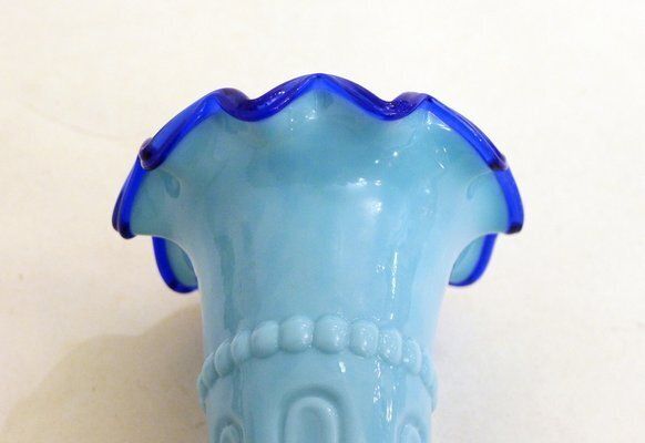 Main Au Cornet Vase In Molded Blue Opaline Glass From Valléerysthal, France, Early 20th Century photo 130.0