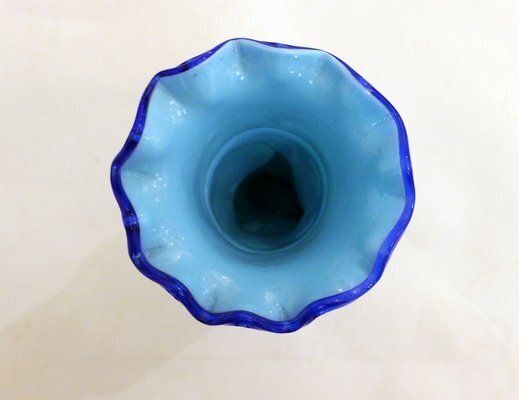 Main Au Cornet Vase In Molded Blue Opaline Glass From Valléerysthal, France, Early 20th Century photo vinterior