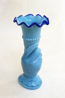 Main Au Cornet Vase In Molded Blue Opaline Glass From Valléerysthal, France, Early 20th Century photo vintage