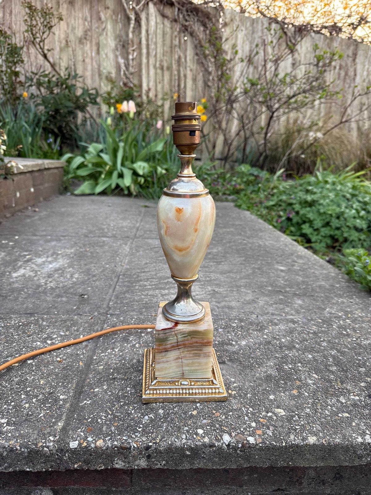Rare Pakistan Onyx Retro Vintage Table Lamp   Two Tone Metal Finish, Made In Italy photo furniture