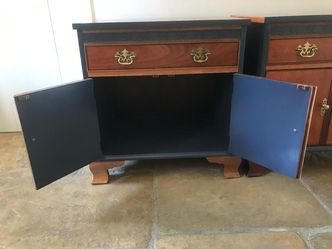 Pair Of Cabinets, Georgian Style, Oak And Mahogany With Beautiful Deep Blue Accents photo for sale