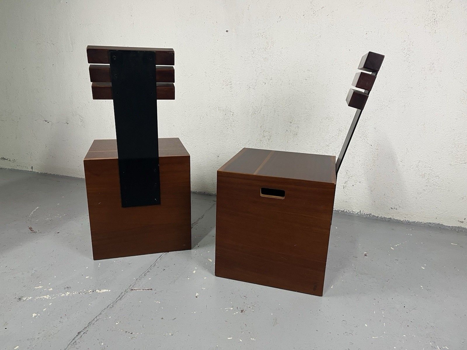 895.0 Pair Of 80’s Vintage Design Cubic Metal Wood Armchairs photo