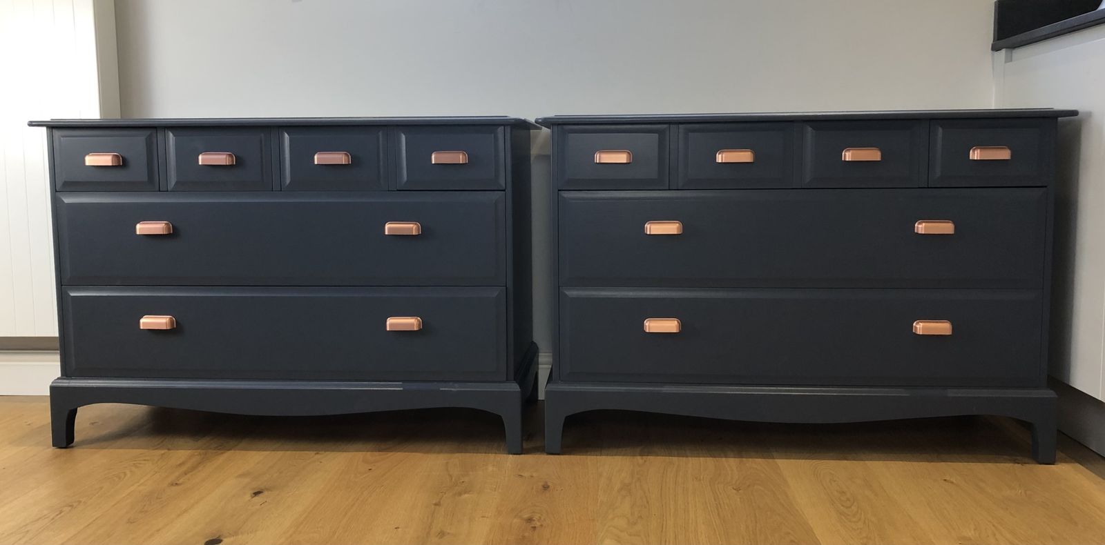Stag Minstrel Pair Of 4 Over 2 Chest Of Drawers Painted Blue